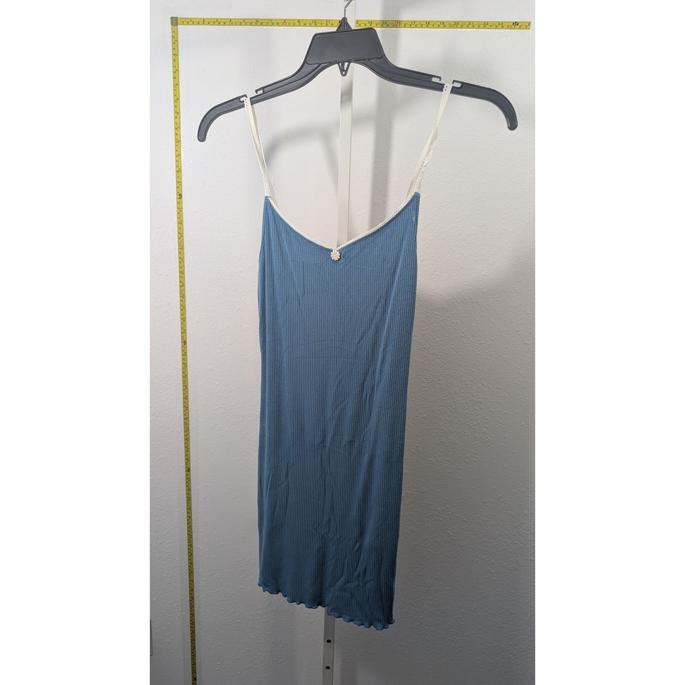 Forever 21 Blue Ribbed Mini Dress Daisy Detail White Trim Size S Womens